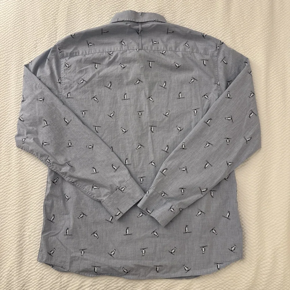Penguin Skiing Banana Republic Luxe Poplin Shirt Mens Large Blue Untucked Slim - Picture 5 of 7
